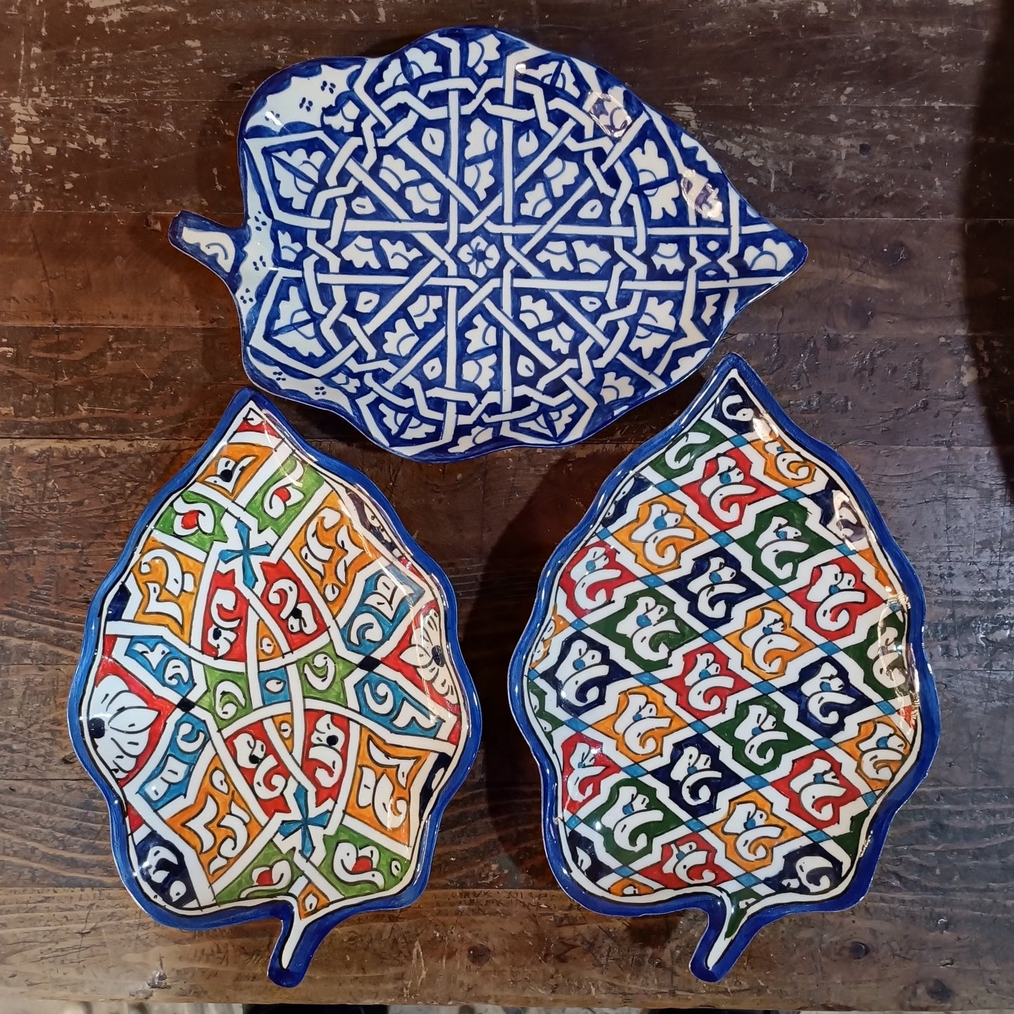 Moroccan plates Leaf-Shaped Ceramic Plate – Traditional Fez Pottery Wall Decor