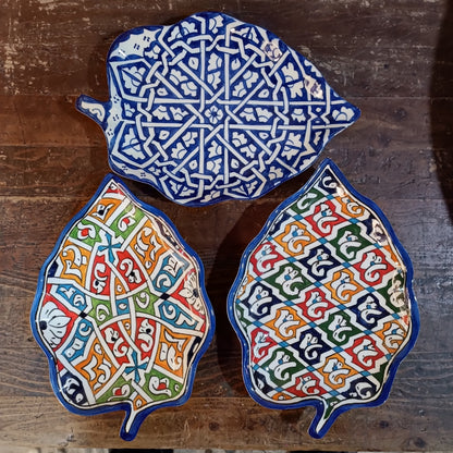 Moroccan plates Leaf-Shaped Ceramic Plate – Traditional Fez Pottery Wall Decor
