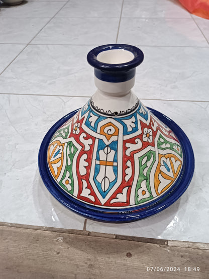 Hand-Painted Moroccan Tagine – 30cm Wide – White Clay – Dishwasher & Microwave Safe