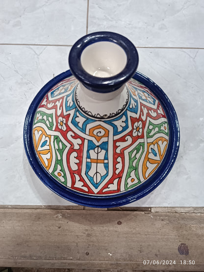 Hand-Painted Moroccan Tagine – 30cm Wide – White Clay – Dishwasher & Microwave Safe