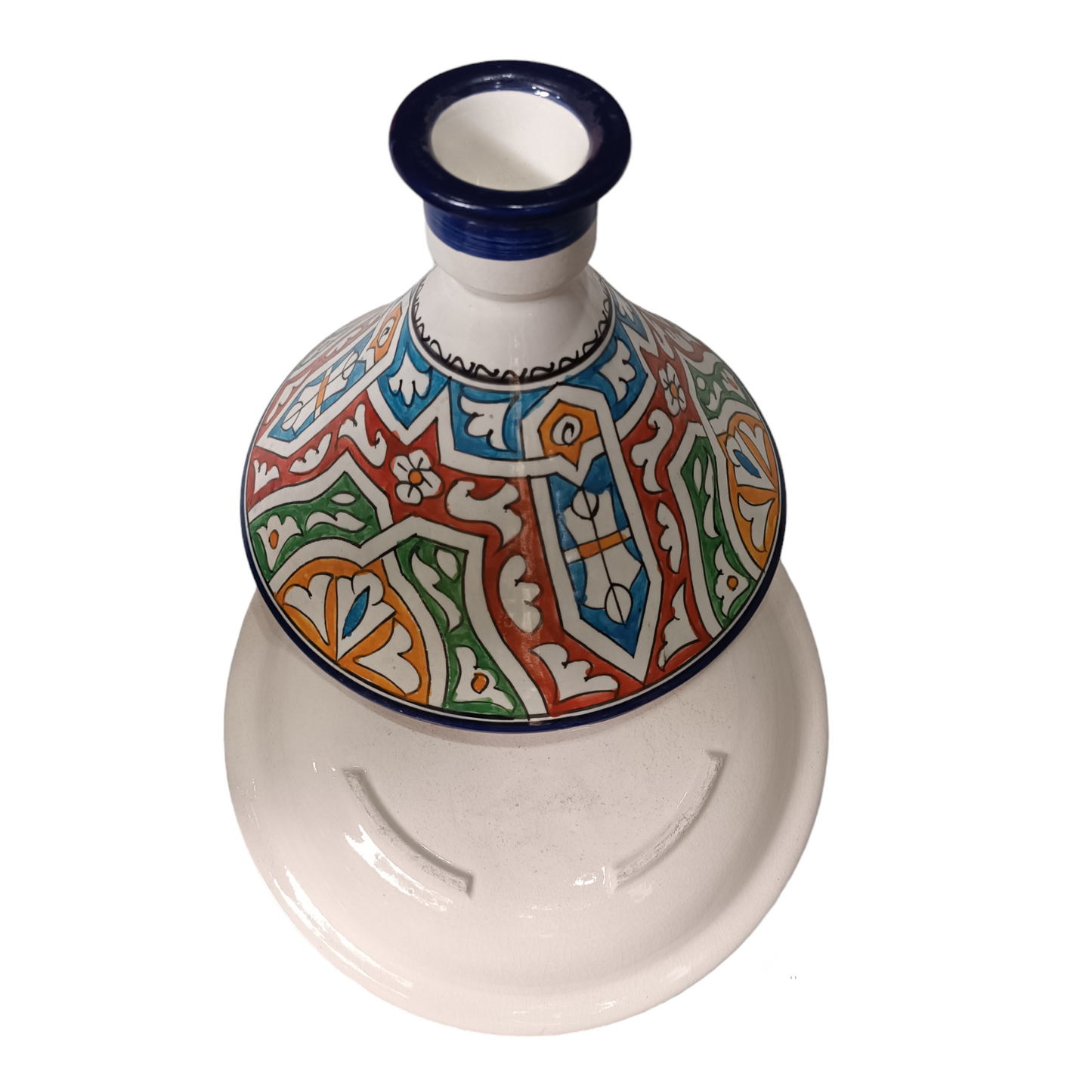 Hand-Painted Moroccan Tagine – 30cm Wide – White Clay – Dishwasher & Microwave Safe