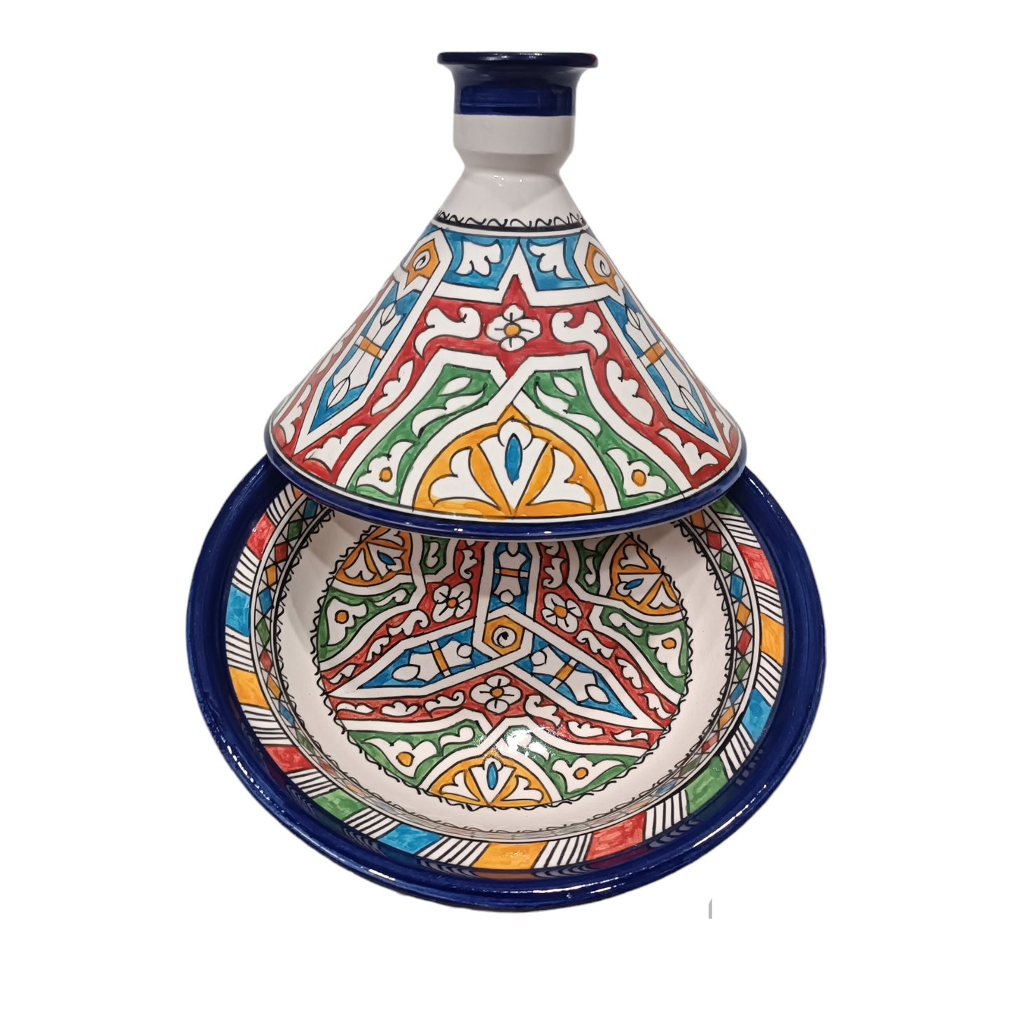 Hand-Painted Moroccan Tagine – 30cm Wide – White Clay – Dishwasher & Microwave Safe