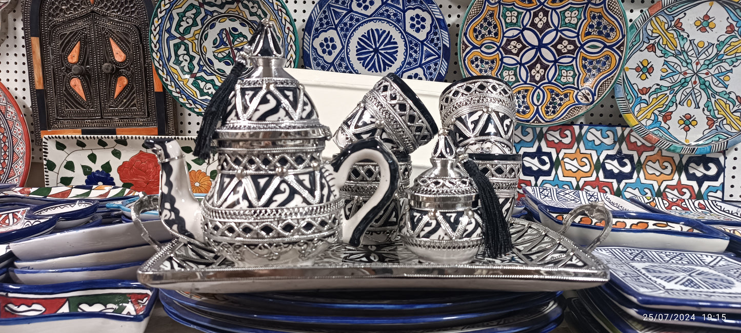 Antique Moroccan Tea Set with Silver Nickel Finish – 6 Pieces