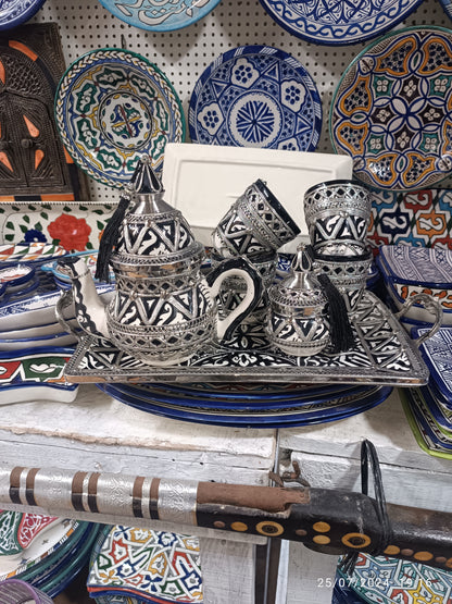 Antique Moroccan Tea Set with Silver Nickel Finish – 6 Pieces