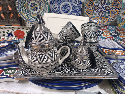 Antique Moroccan Tea Set with Silver Nickel Finish – 6 Pieces