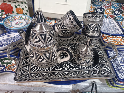 Antique Moroccan Tea Set with Silver Nickel Finish – 6 Pieces