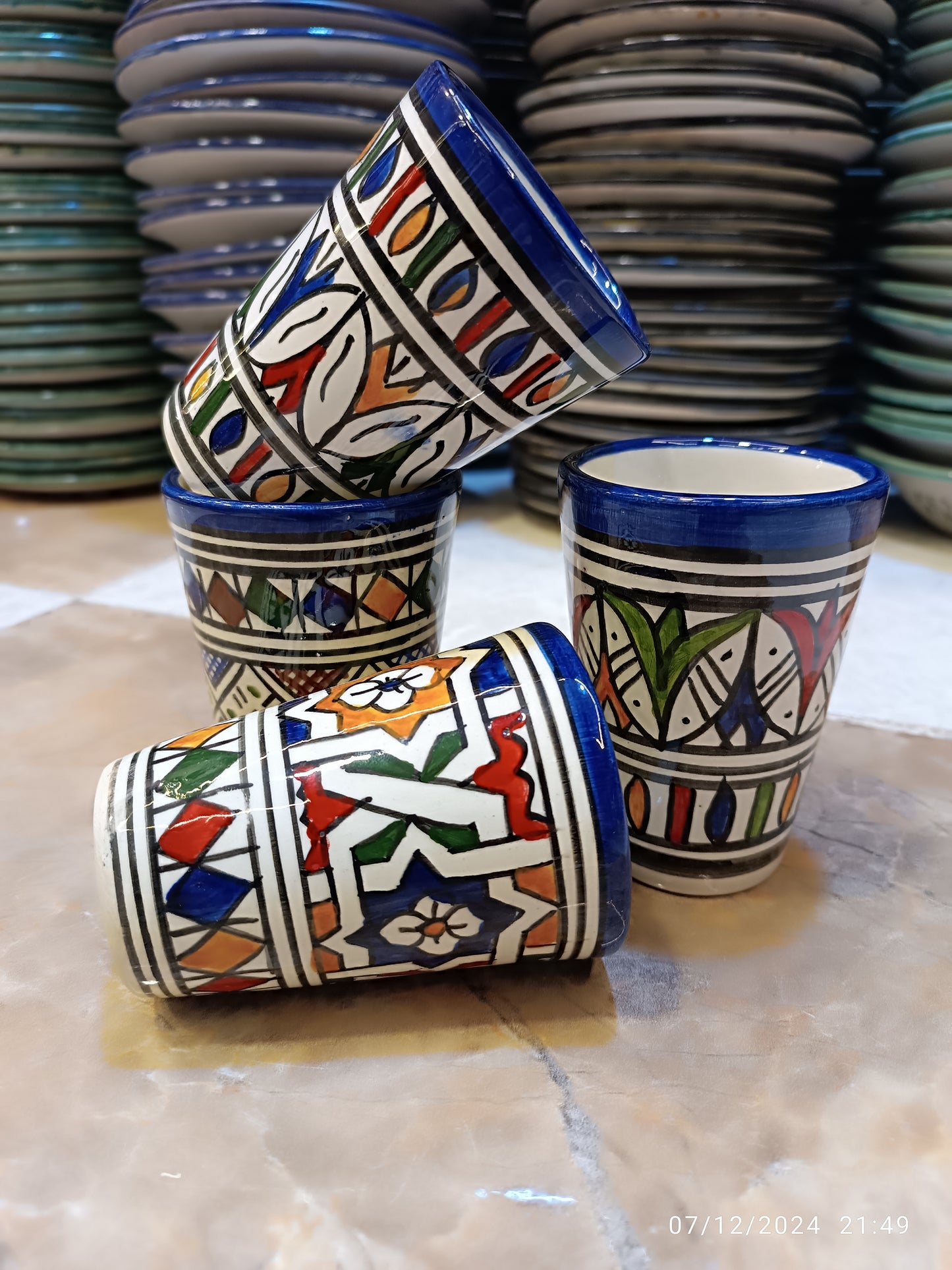 6 glasses, Different colors  Moroccan ceramic tea glasses handmade and hand painted