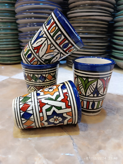 6 glasses, Different colors  Moroccan ceramic tea glasses handmade and hand painted