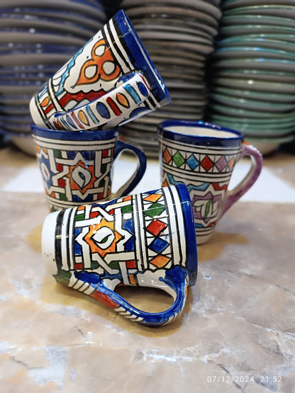6 large mugs handmade and hand-painted Fes mugs / 6 large