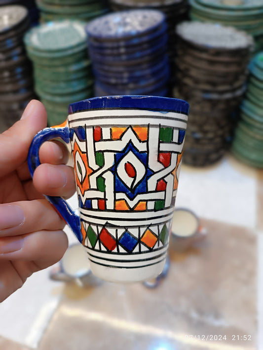 6 large mugs handmade and hand-painted Fes mugs / 6 large