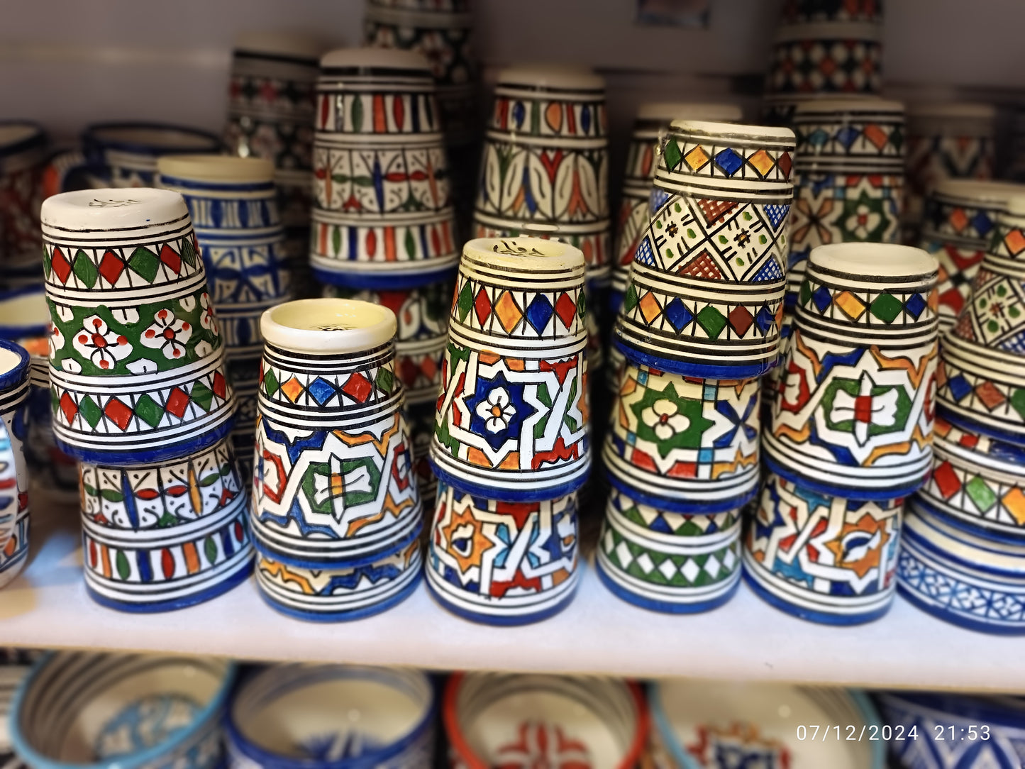 6 glasses, Different colors  Moroccan ceramic tea glasses handmade and hand painted