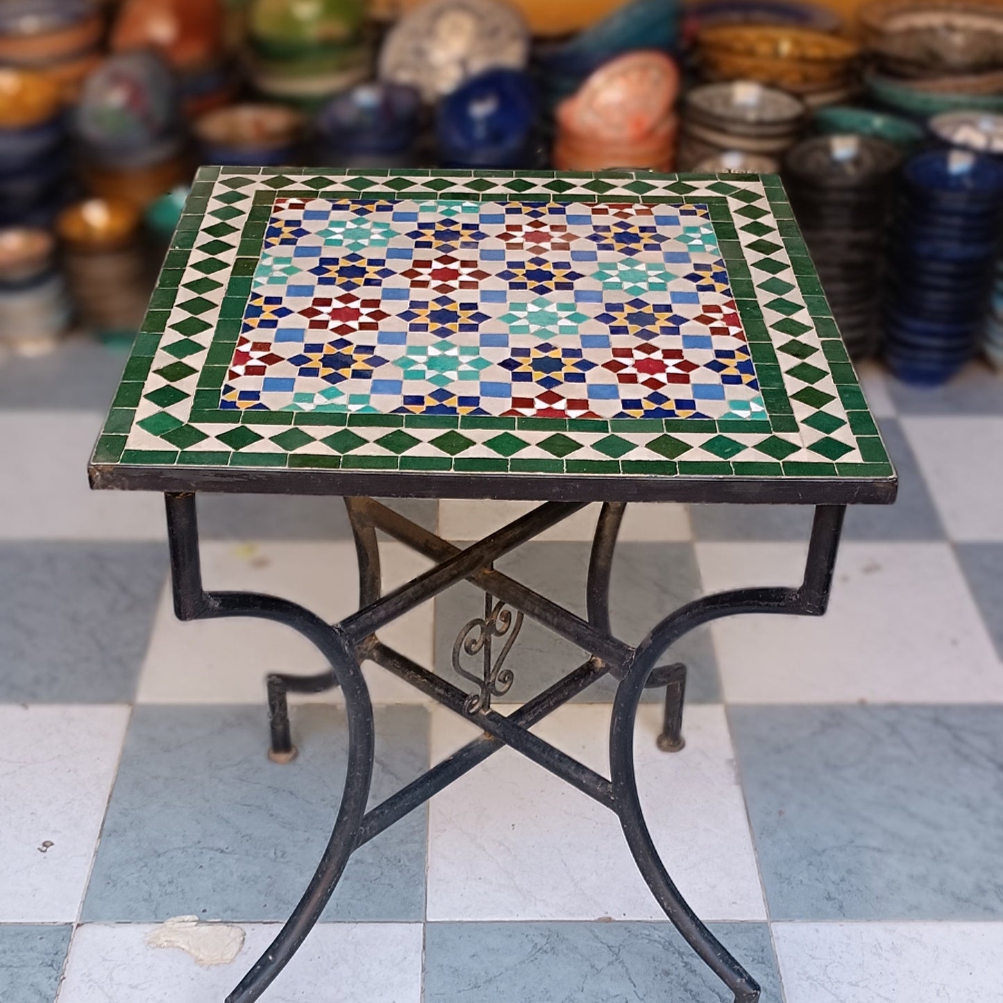 Mosaic Table for Patio & Garden – Portable Ceramic Table for Indoor & Outdoor Use