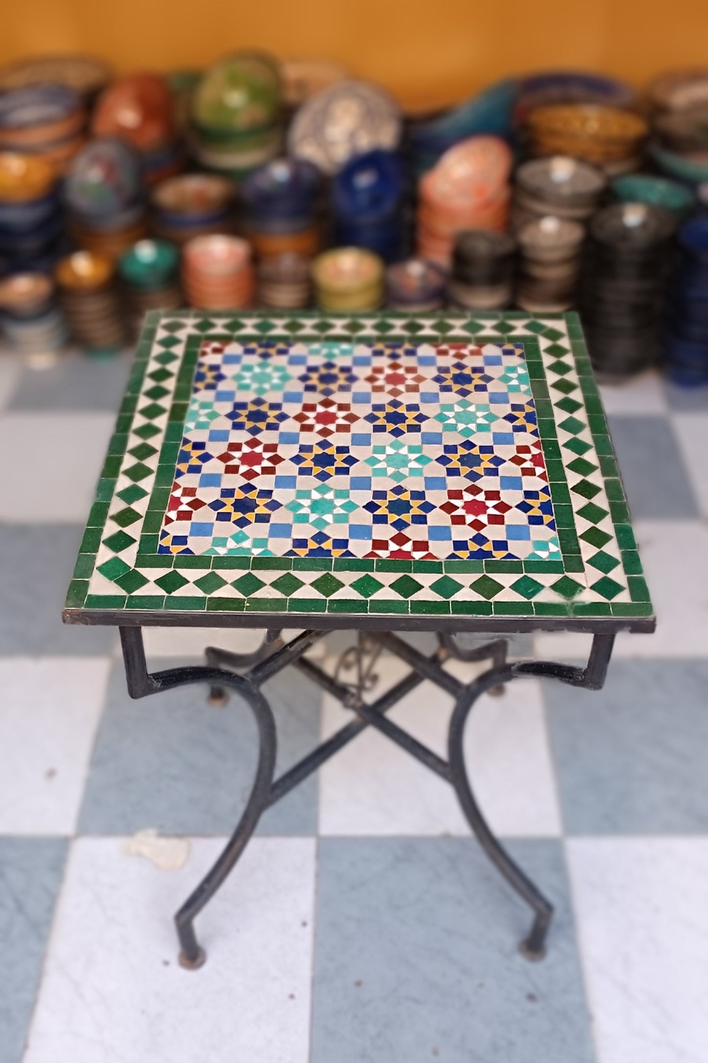 Mosaic Table for Patio & Garden – Portable Ceramic Table for Indoor & Outdoor Use