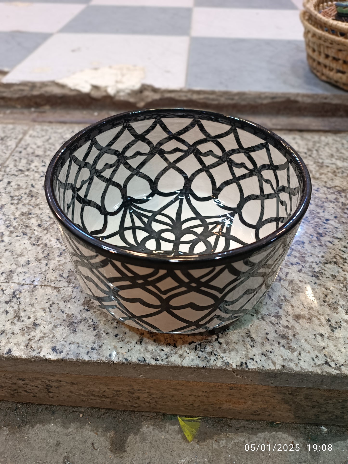 salad bowl from Fez - Moroccan pottery White and black ceramic