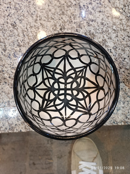 salad bowl from Fez - Moroccan pottery White and black ceramic