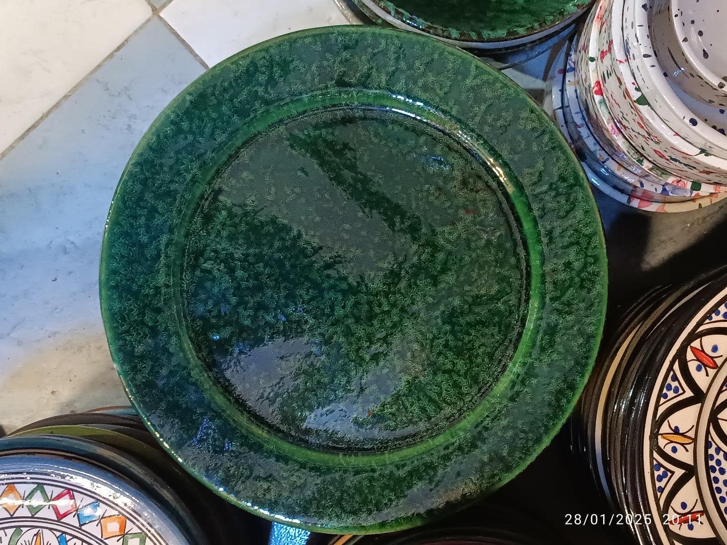 Green Pottery Serving Plate Set, Set of 6 Serving Plates for Dinner or Lunch (6 Plates )