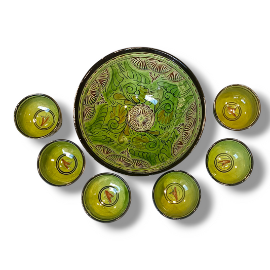 Traditional Moroccan Pottery Set - Handmade 7 bowls