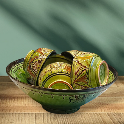 Traditional Moroccan Pottery Set - Handmade 7 bowls