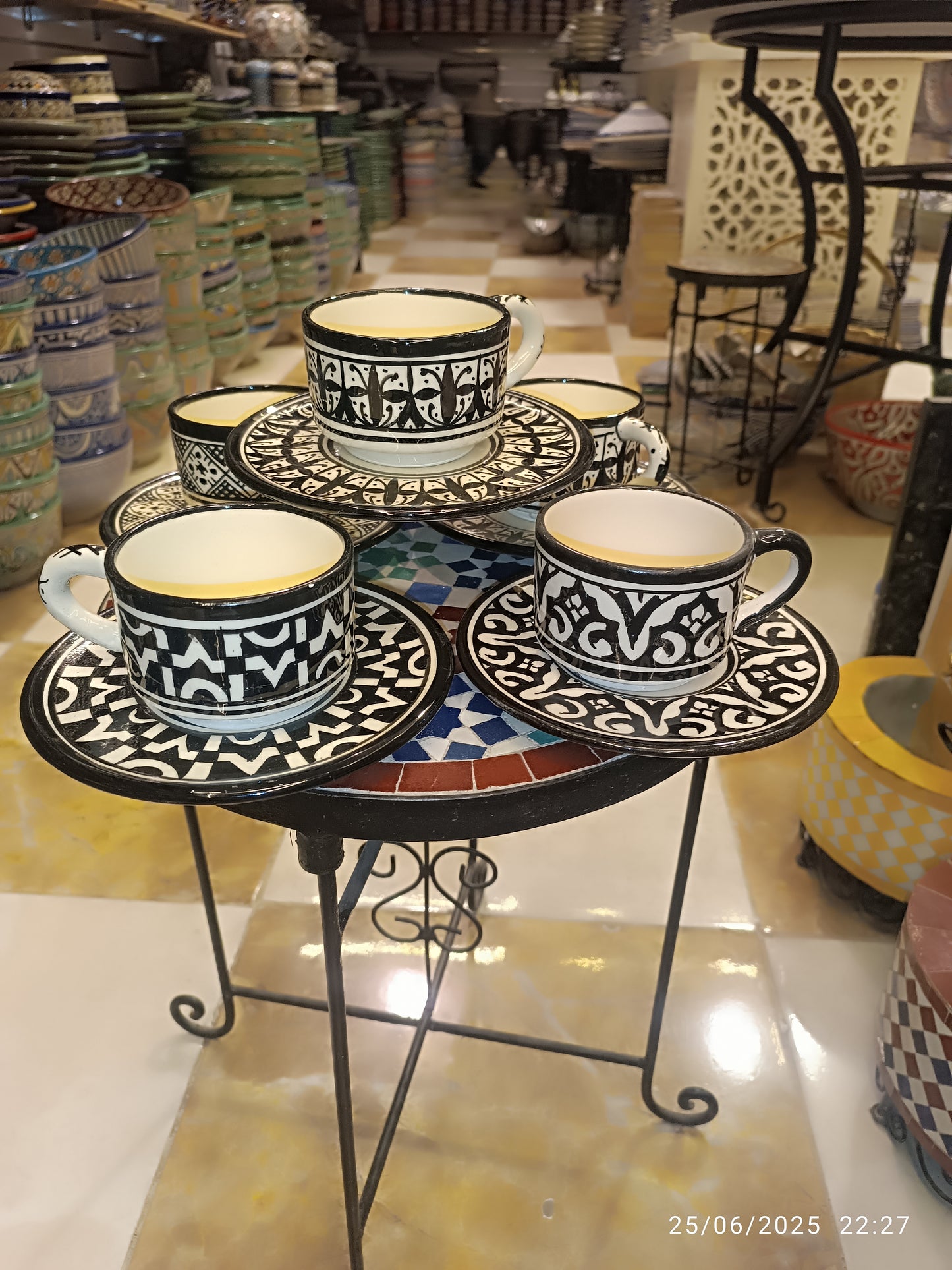 6 Coffee cups black and white handmade pottery and hand-painted 6 different design