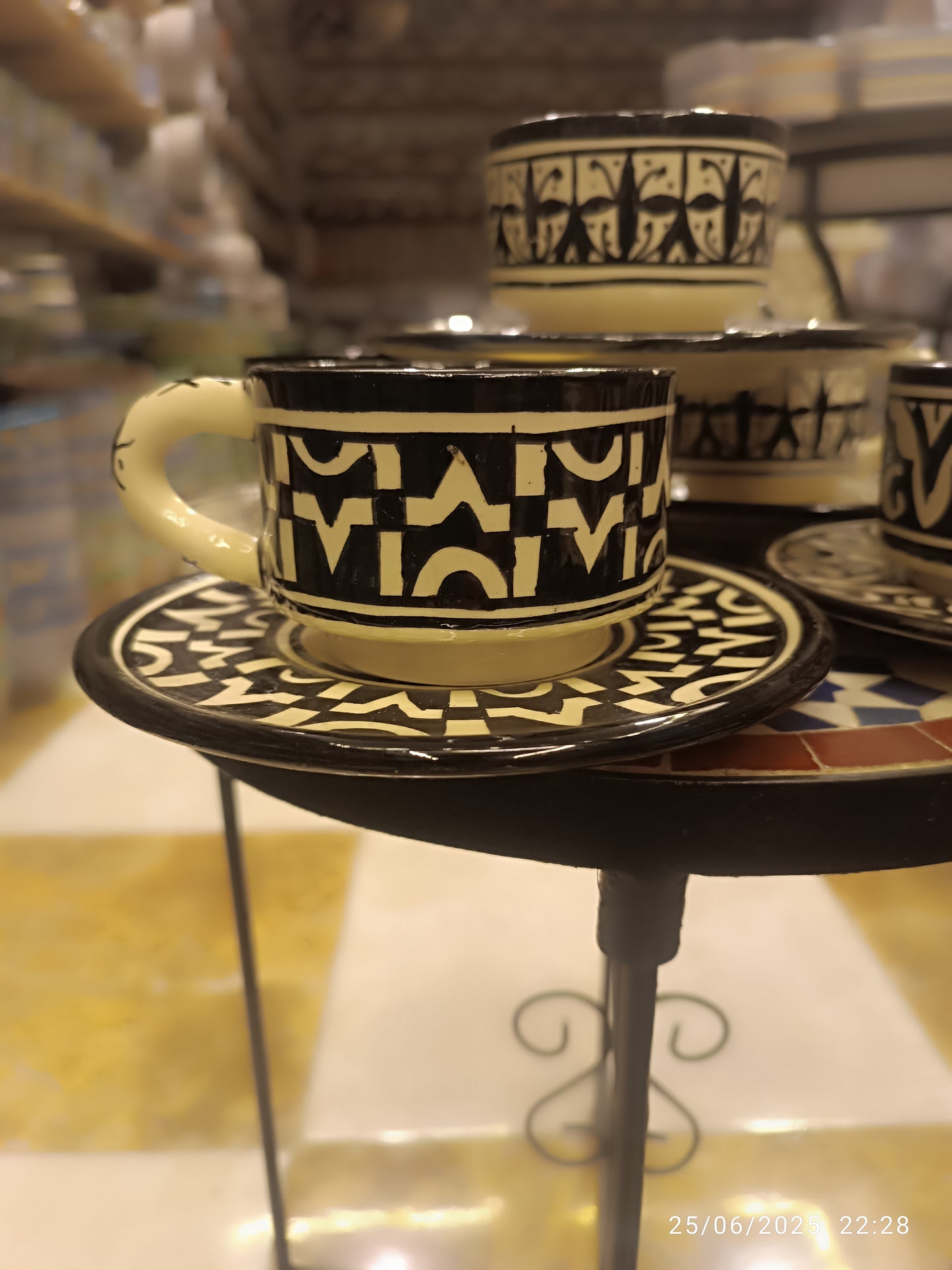 6 Coffee cups black and white handmade pottery and hand-painted 6 different design