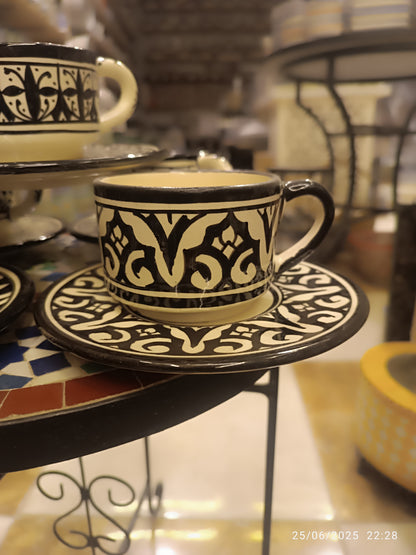 6 Coffee cups black and white handmade pottery and hand-painted 6 different design