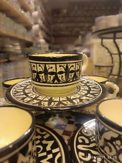 6 Coffee cups black and white handmade pottery and hand-painted 6 different design