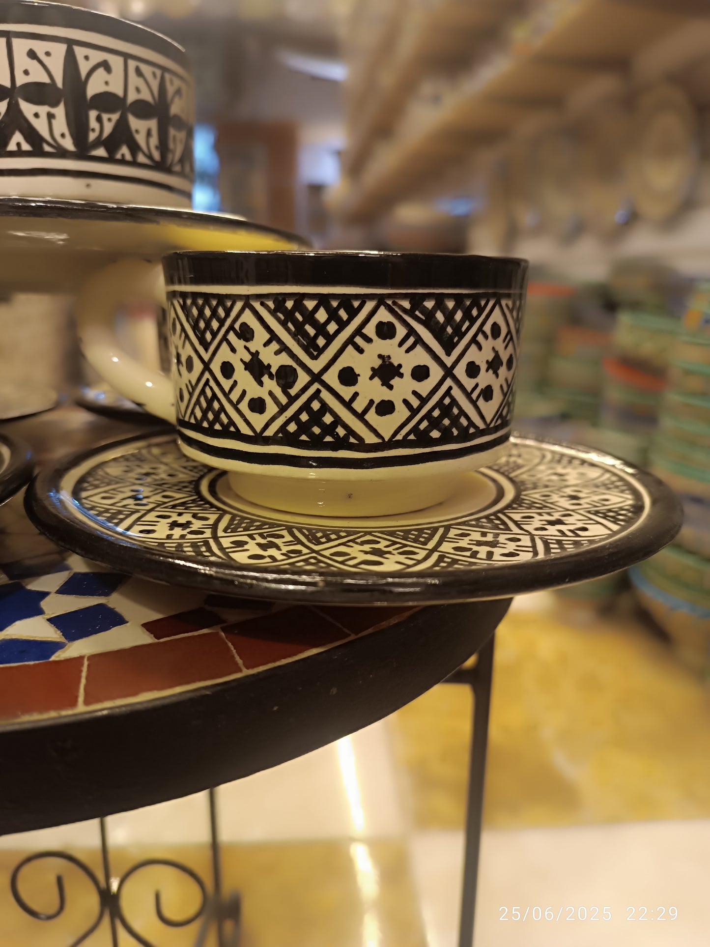 6 Coffee cups black and white handmade pottery and hand-painted 6 different design