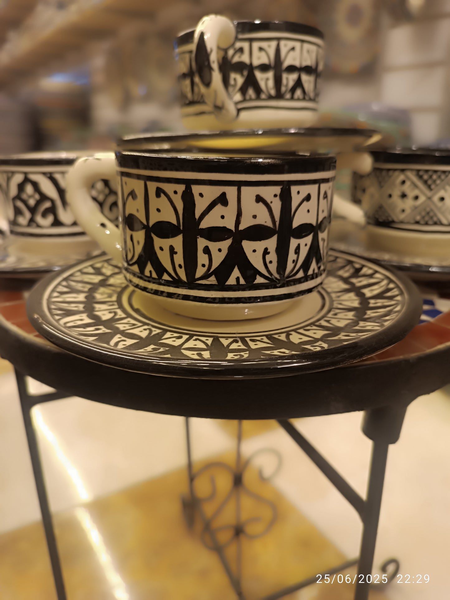 6 Coffee cups black and white handmade pottery and hand-painted 6 different design