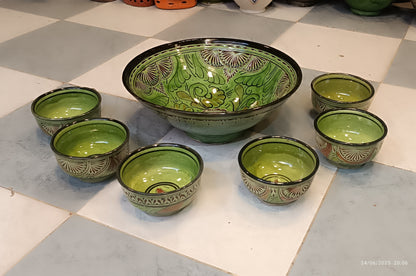 Traditional Moroccan Pottery Set - Handmade 7 bowls
