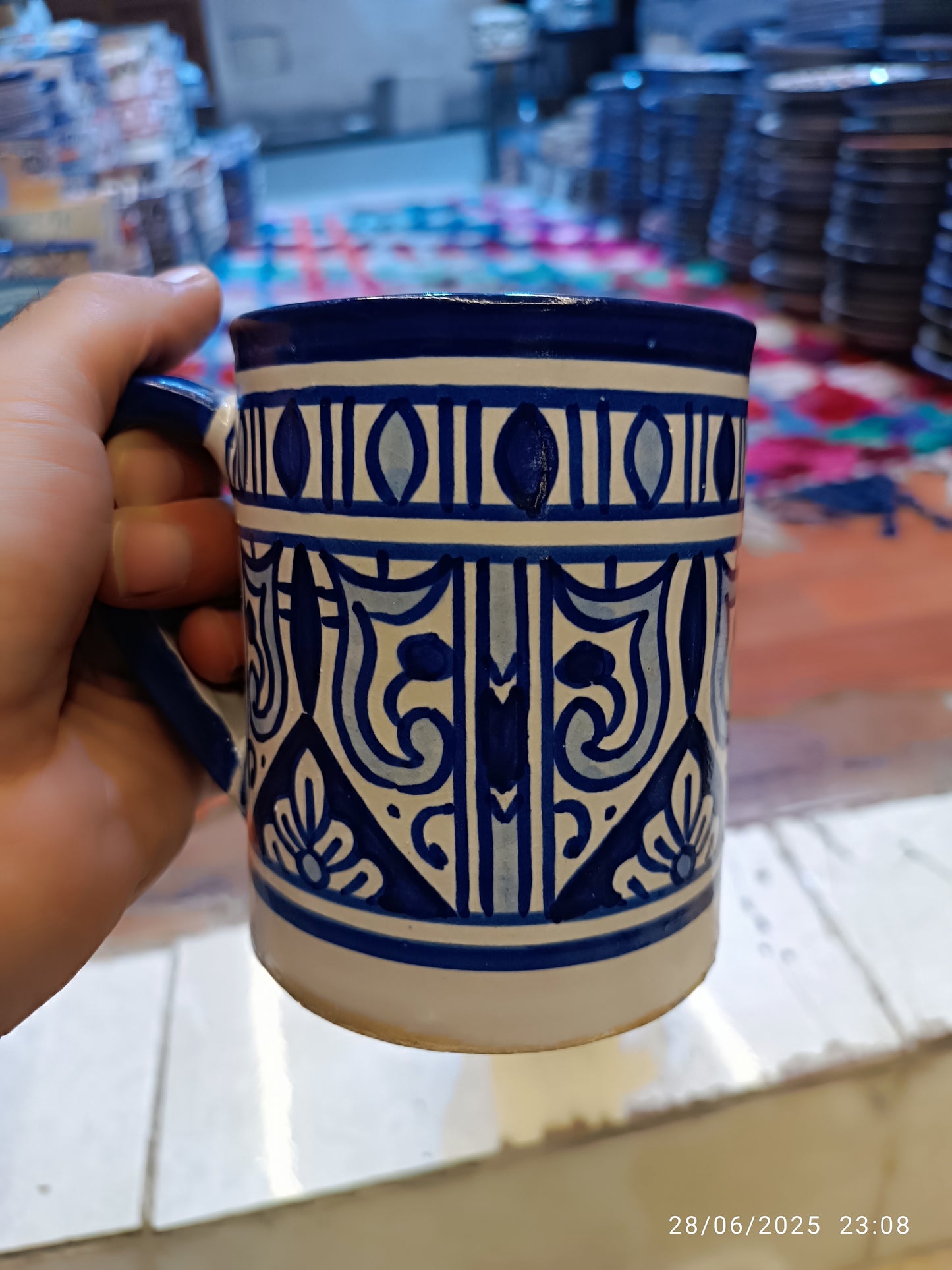 6 large mugs blue and white handmade and hand-painted old motif