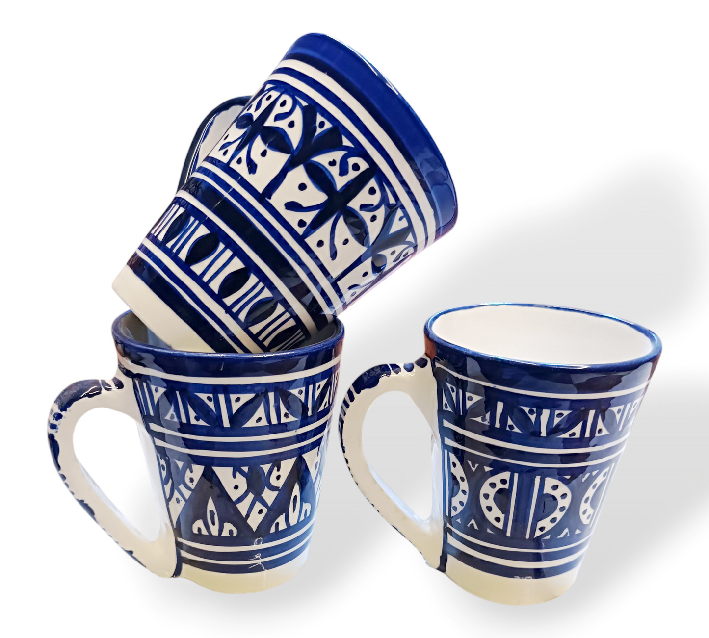 6 large mugs handmade and hand-painted Fes mugs