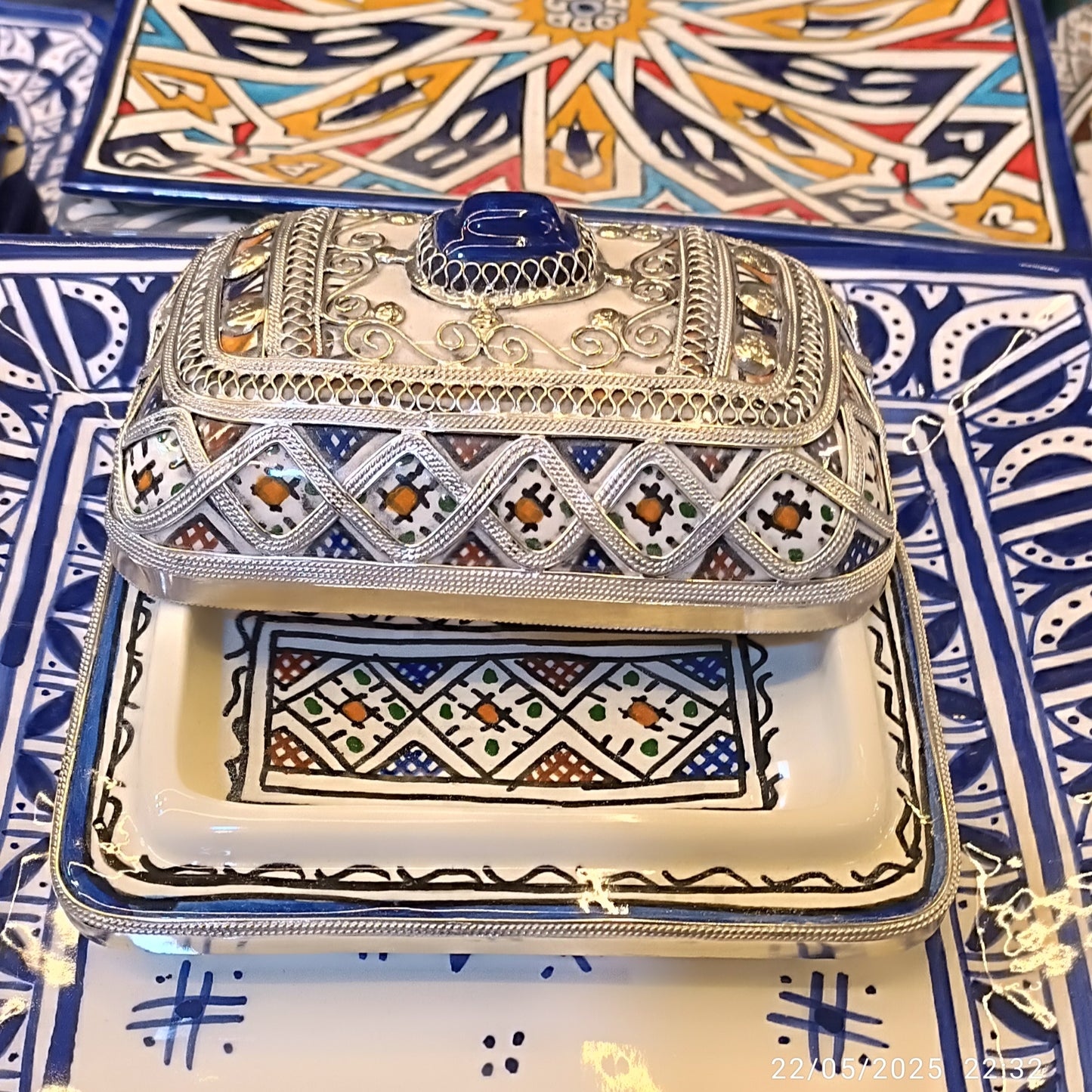 Handcrafted Butter or Cheese Dish with Silver & Nickel Inlay – Moroccan Artistry from Fez