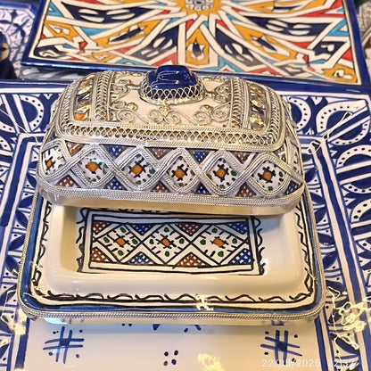 Handcrafted Butter or Cheese Dish with Silver & Nickel Inlay – Moroccan Artistry from Fez