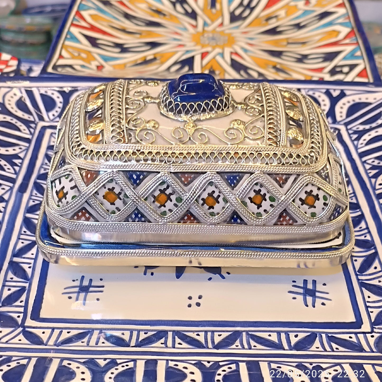 Handcrafted Butter or Cheese Dish with Silver & Nickel Inlay – Moroccan Artistry from Fez