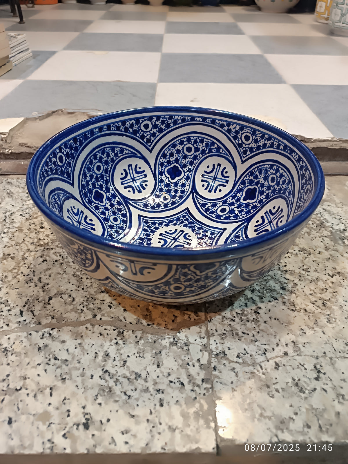 Große Salatschüssel, handgefertigt und handbemalt, Original aus Fez – Moroccan Fez pottery