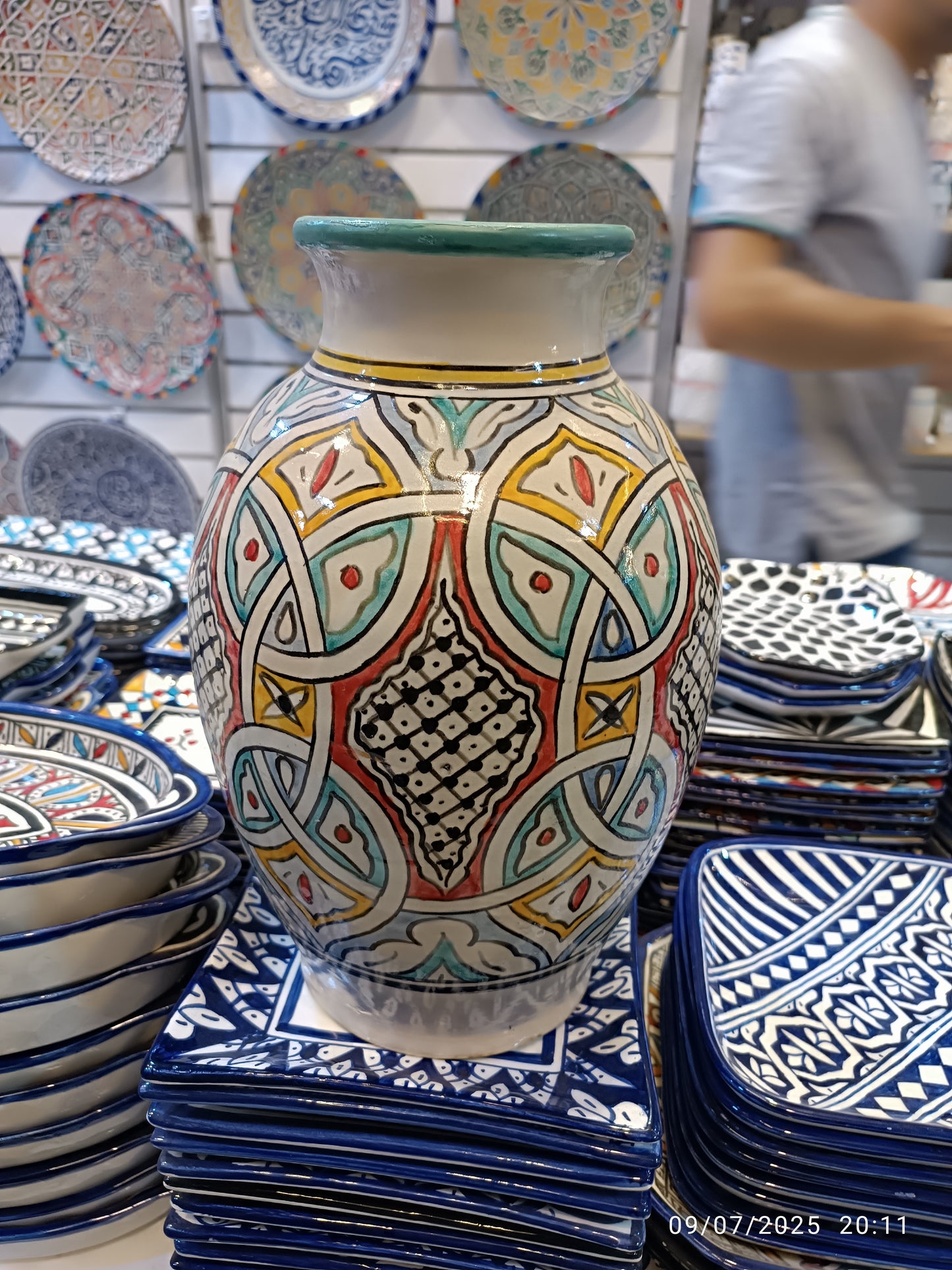 Handcrafted Moroccan Vase with Traditional Fez Design – 32 cm Tall, Grey Clay Elegance