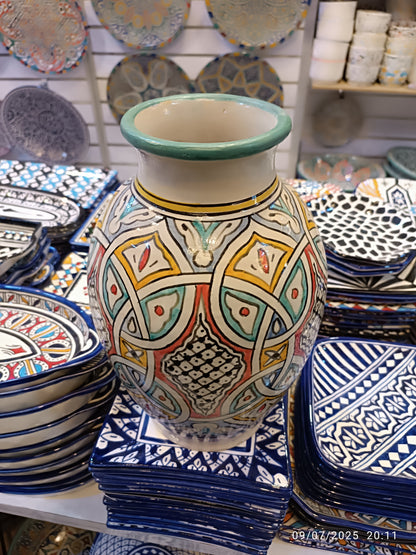 Handcrafted Moroccan Vase with Traditional Fez Design – 32 cm Tall, Grey Clay Elegance