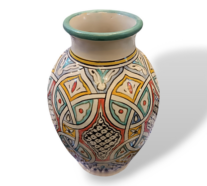 Handcrafted Moroccan Vase with Traditional Fez Design – 32 cm Tall, Grey Clay Elegance