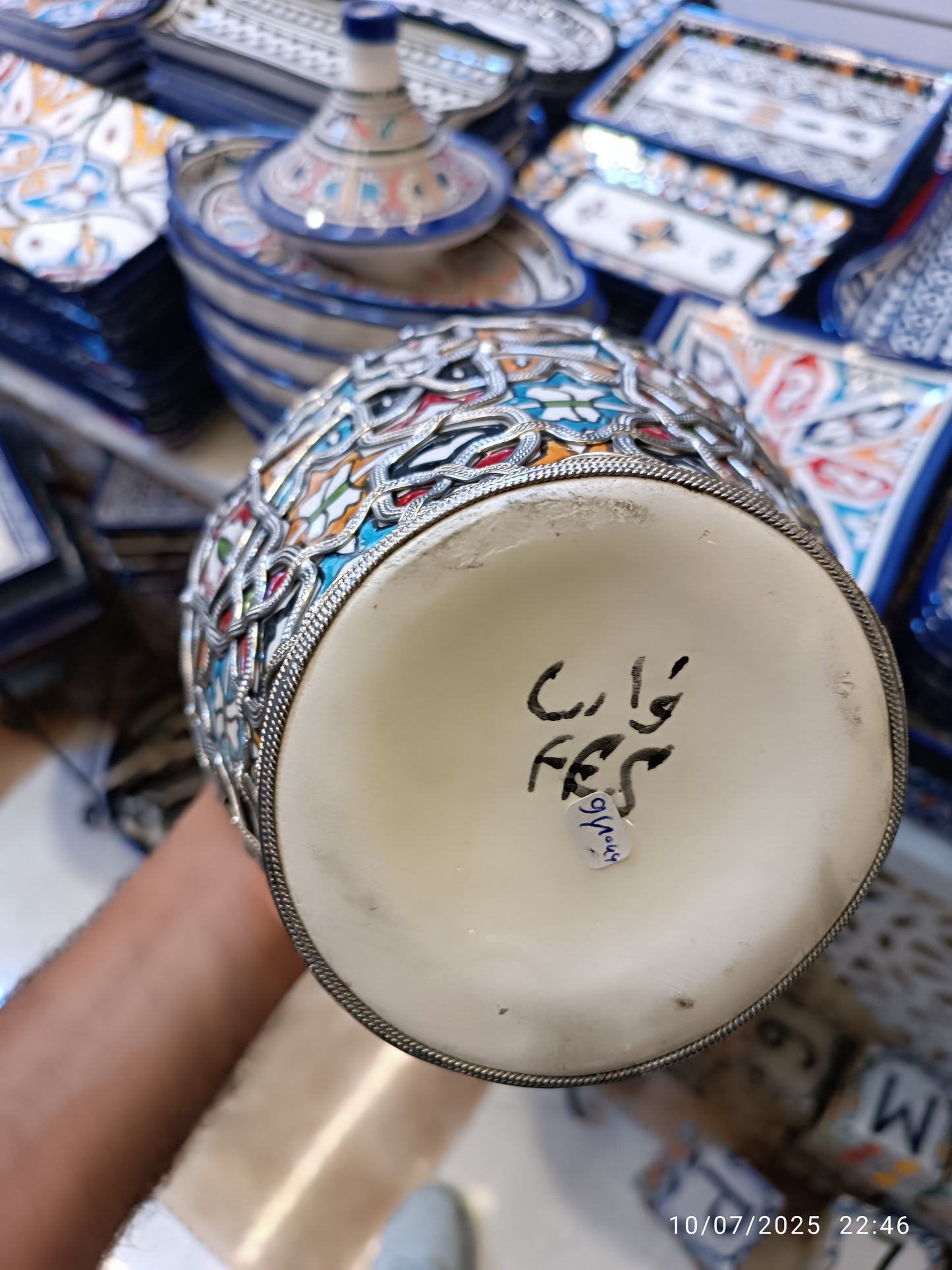Flower vase silver and nickel vase handmade and hand painted original from fez Morocco