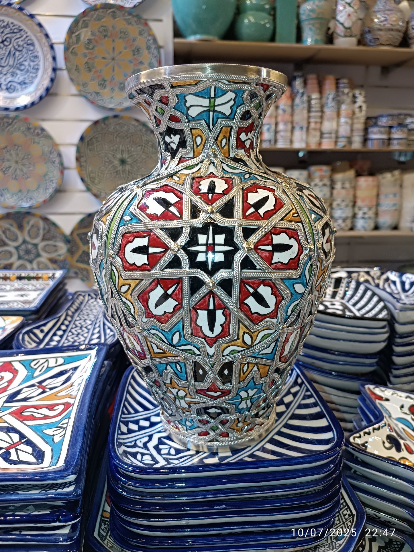 Flower vase silver and nickel vase handmade and hand painted original from fez Morocco