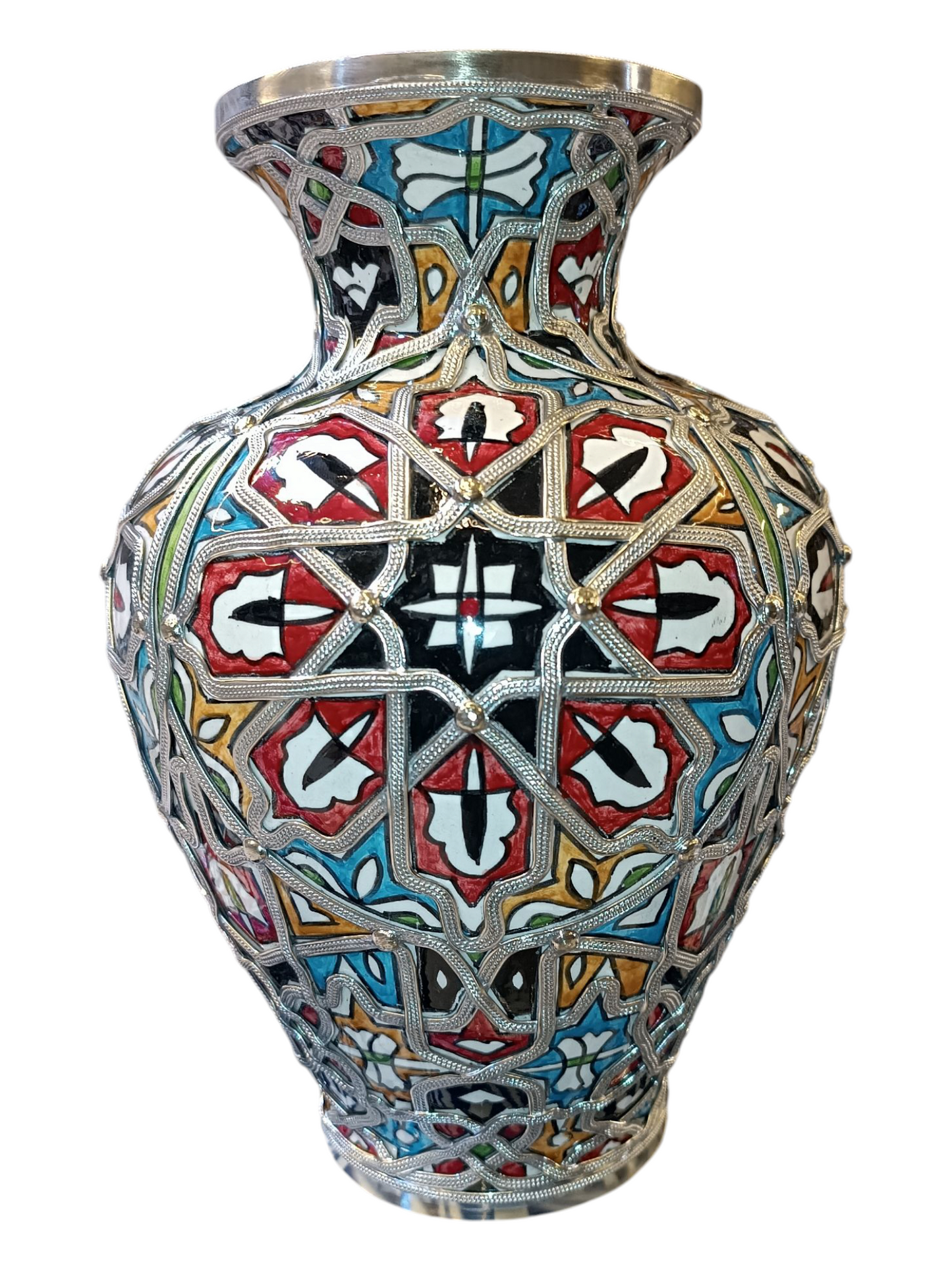 Flower vase silver and nickel vase handmade and hand painted original from fez Morocco