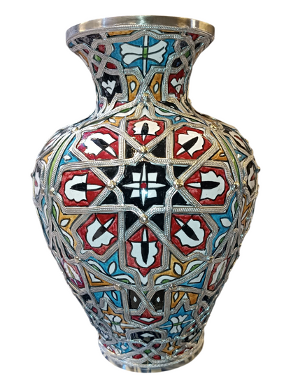 Flower vase silver and nickel vase handmade and hand painted original from fez Morocco