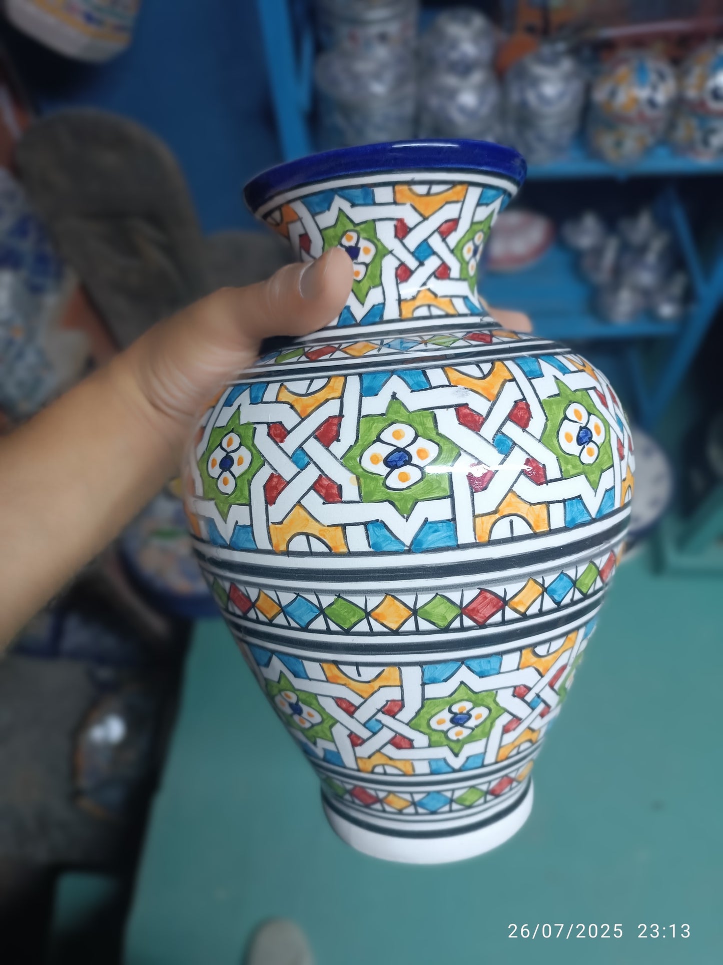 Moroccan ceramic vase, handmade and hand painted