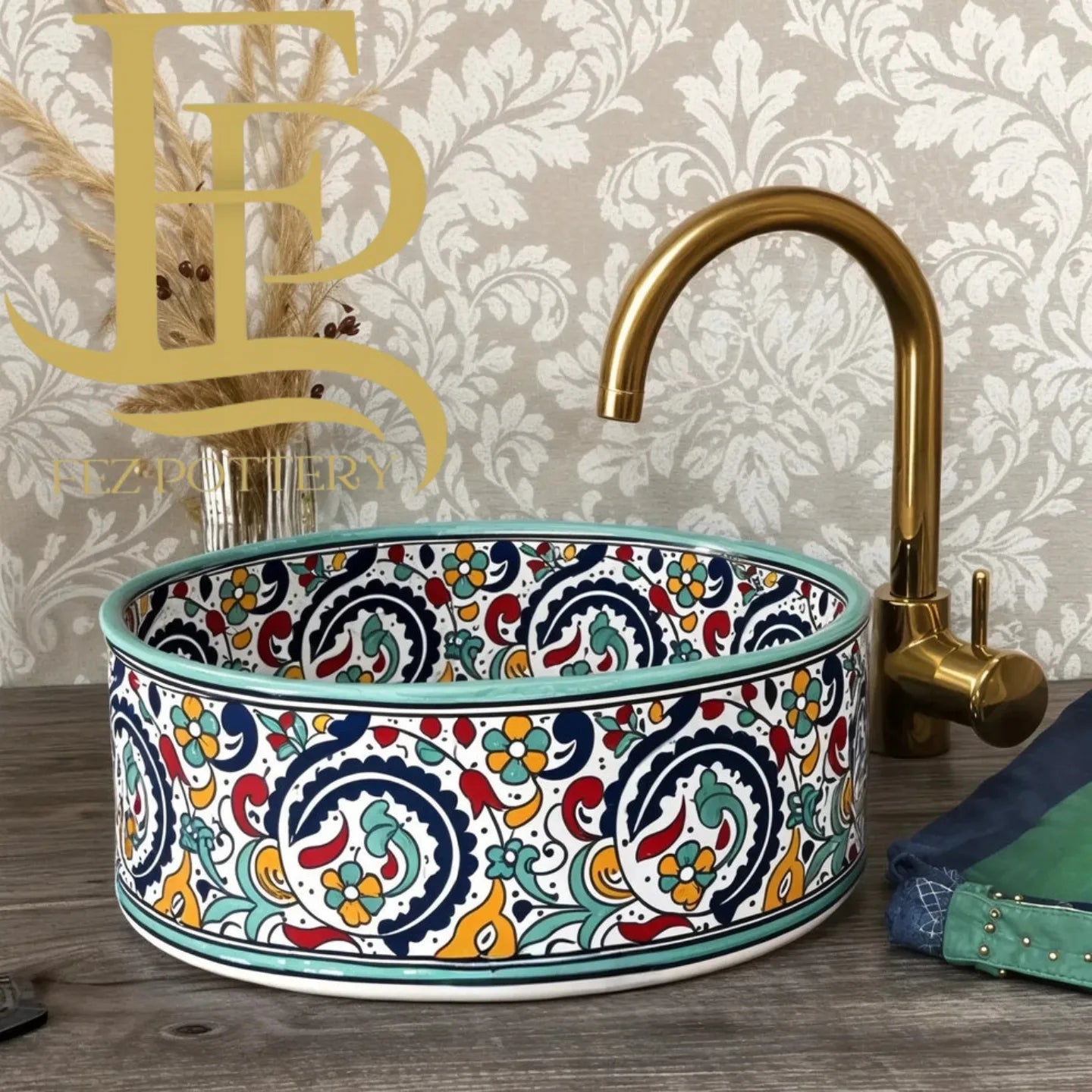 Handcrafted  Sink – Fassi Rose Pattern – 4 Sizes – Includes Brass Drain Cover & Free Soap Dish Gift
