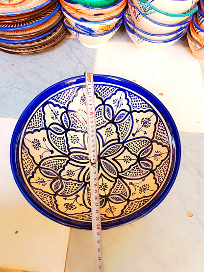 Hand-Painted Moroccan Fassi Ceramic Bowl Set – 6 Small + 1 Large – Traditional Fez Pottery