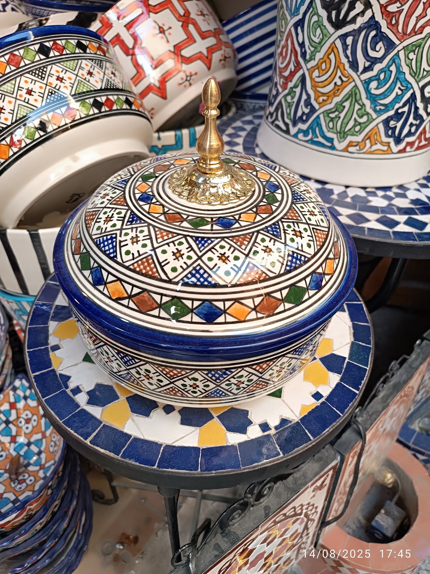 Moroccan Lidded Dish with Brass Handle – Fes-Inspired Traditional Design