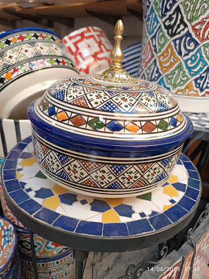 Moroccan Lidded Dish with Brass Handle – Fes-Inspired Traditional Design