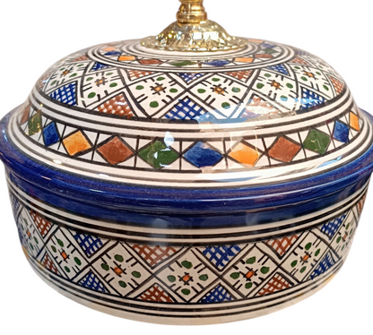 Moroccan Lidded Dish with Brass Handle – Fes-Inspired Traditional Design