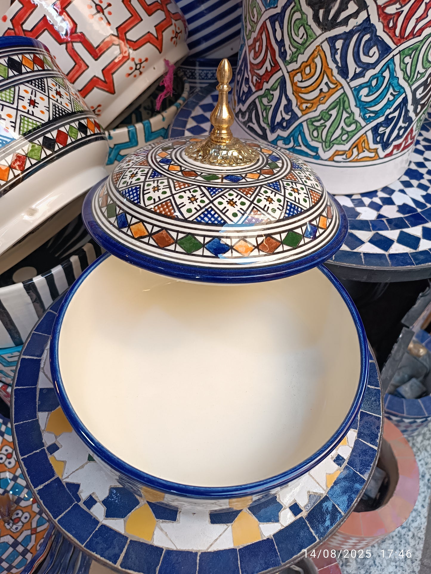 Moroccan Lidded Dish with Brass Handle – Fes-Inspired Traditional Design