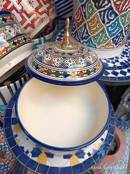 Moroccan Lidded Dish with Brass Handle – Fes-Inspired Traditional Design